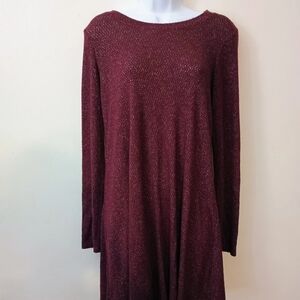 Fortune + Ivy Long Sleeve Sweater Dress Size XL Knit Boho Stretch Burgundy